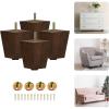 Yes4All 6 Inches Square Wood Furniture Legs Set of 4 – Wooden Replacement Feet for Couch, Bed, Bench – Adjustable Sofa, Ottomans Tapered Leg with Leveler – Brown Rubber Wood Parts for Table, Chair(Square Brown)