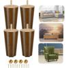 Yes4All 6 Inches Square Wood Furniture Legs Set of 4 – Wooden Replacement Feet for Couch, Bed, Bench – Adjustable Sofa, Ottomans Tapered Leg with Leveler – Brown Rubber Wood Parts for Table, Chair(Round Brown)