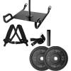 Yes4All Weighted Training Pull Sled with Vest, Steel Buckle, Fit for 1-2 Inch Plates, Sled Workout Equipment, Sport Power Sled for Athletic Exercise and Speed Improvement(B. Combo Pull Sled + Bumper Weight Plate 10lbs Pairs)