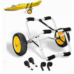 YES4ALL Kayak Cart U-Shape Aluminum, 200lbs Capacity Kayak Dolly with 4 Fixing Straps & Thick PU Wheels, Foldable Canoe Cart