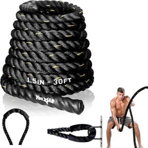 Yes4All 1.5/2 Inch Battle Ropes with Extra Protective Sleeve, Workout Ropes for Cross-Training Home Gym & Fitness Exercises, Strength Training – 30,40,50 Feet Lengths Available(A. 1.5in – 30ft)