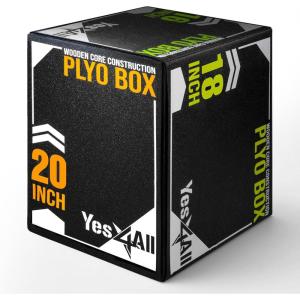 Yes4All 3-in-1 Soft-Padded Plyo Box With Wooden Core, Non-Slip Multi-Use Cushioned Plyometric Jump Box with Vinyl Cover for Jumping, Conditioning, Strength Training(A. Sport Black Version)
