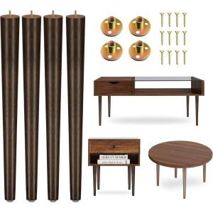 Yes4All 6 Inches Square Wood Furniture Legs Set of 4 – Wooden Replacement Feet for Couch, Bed, Bench – Adjustable Sofa, Ottomans Tapered Leg with Leveler – Brown Rubber Wood Parts for Table, Chair(Round Wood)