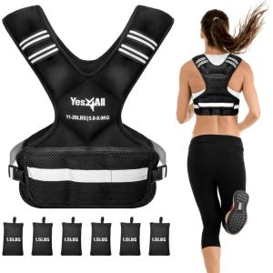 Yes4All Adjustable Weighted Vest 11-32lbs with Reflective Strip, Large Weight Vest for Strength Training for Men & Women(Black)