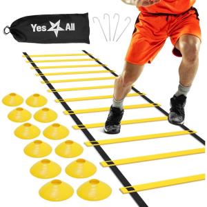 Yes4All Agility Ladder – Adjustable Speed & Agility Training Equipment for All Ages – Durable, Portable, Multiple Combo Sets Available(A. Combo Yellow)