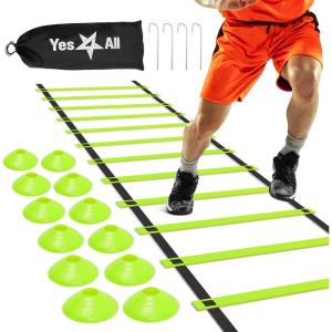 Yes4All Agility Ladder – Adjustable Speed & Agility Training Equipment for All Ages – Durable, Portable, Multiple Combo Sets Available(B. Combo Lime)
