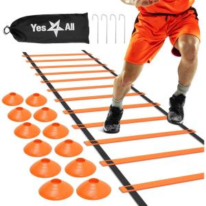 Yes4All Agility Ladder – Adjustable Speed & Agility Training Equipment for All Ages – Durable, Portable, Multiple Combo Sets Available(C. Combo Orange)