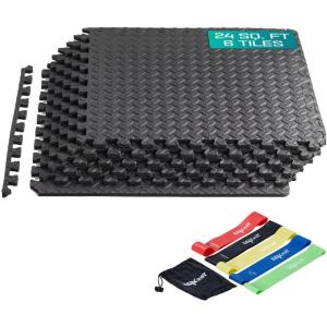 Yes4All Heavy Duty 100% High Density Rubber Floor Tiles Interlocking Mat(Black)