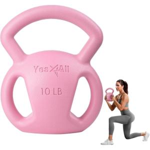 Yes4All Kettlebell, Strength Training Kettlebells for Women, Wide Multi-grip Textured Handle for Home Gym Exercises & Full Body Workout, Single 5–25 lb & Set of 10-15 lb(B. 10LB – Pink)