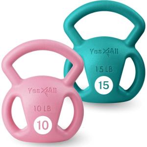 Yes4All Kettlebell, Strength Training Kettlebells for Women, Wide Multi-grip Textured Handle for Home Gym Exercises & Full Body Workout, Single 5–25 lb & Set of 10-15 lb(F. 10 – 15LB (Pink+Green))