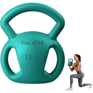 Yes4All Kettlebell, Strength Training Kettlebells for Women, Wide Multi-grip Textured Handle for Home Gym Exercises & Full Body Workout, Single 5–25 lb & Set of 10-15 lb(C. 15LB – Green)