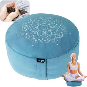 Yes4All Meditation Cushion, Floor Pillow Foam Zafu Buckwheat, Mandala Pattern Yoga Meditation Bolster Pillows, Floor Cushions(A. Sky Blue)