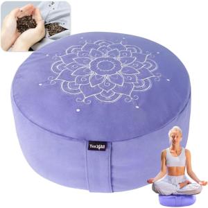 Yes4All Meditation Cushion, Floor Pillow Foam Zafu Buckwheat, Mandala Pattern Yoga Meditation Bolster Pillows, Floor Cushions(Violet – Upgraded)