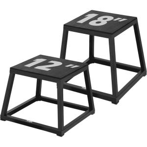 Yes4All Metal Plyometric Box with 550lbs Capacity, Pre-Assembled, Plyo Jump Platform, Step Up Box for Workout Home Gym(Combo (12″ + 18″))