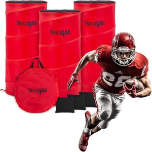 Yes4All Pop Up Defender, 3-Pack Basketball Youth Training Equipment, Portable Football Soccer Basketball Drill Defender(A. Red)