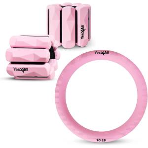 Yes4All Power Ring 10lbs, Weight Ring, Weighted Circle, Kettlebell for Yoga Exercise, Aerobics, Home Fitness, Core Training(C. Pink – Power ring & Silicon Wrist Weight)