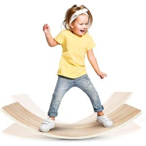 Yes4All Wooden Wobble Balance Board for Kids, 36 Inch Rocker Board Natural Wood, Seesaw Toy Toddlers, Yoga Curvy Board for Office & Classroom Adult